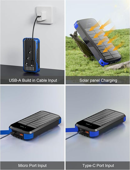 Solar Charger Power Bank, 40000mAh Portable Phone Charger Built in 4 Cables - Image 4