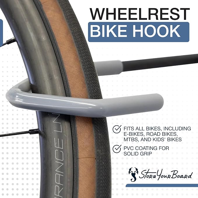 WheelRest Bike Hook, No-Lift Garage Bike Wall Mount 75lbs Max Load, Fits all - Image 3