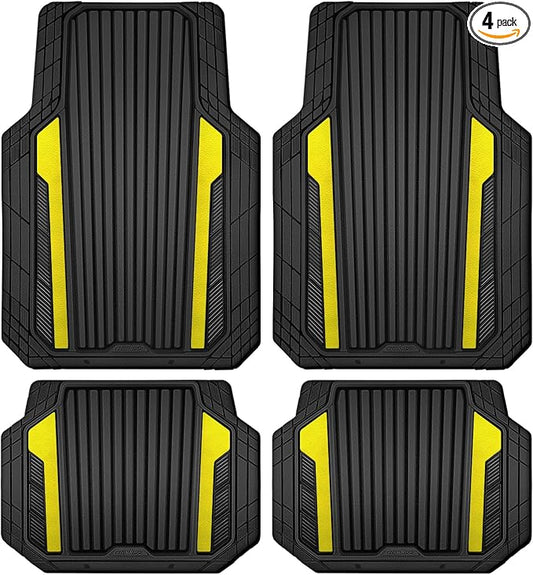 CAR PASS Yellow Car Mats Metallic, Aluminum Film All Weather Rubber Lemon by CARPASS