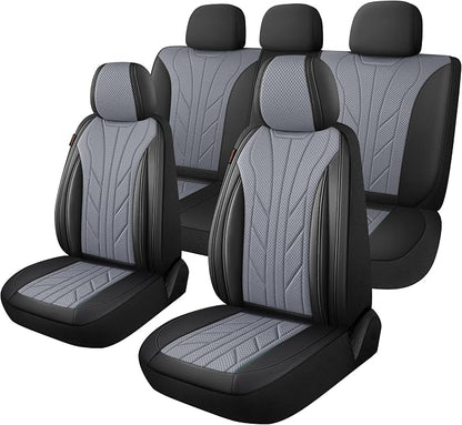 CAROMOP Luxury Faux Leather&Fabric Car Seat Covers Full Set by CAROMOP