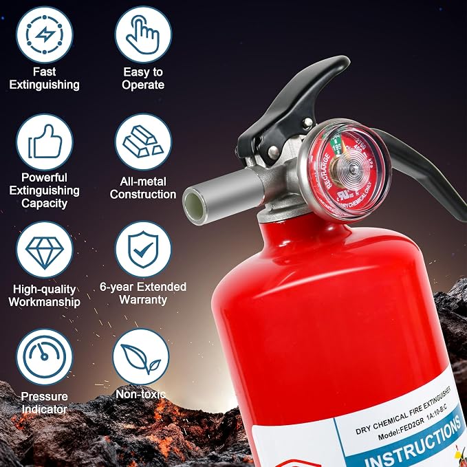 2 Pack ABC Dry Chemical Fire Extinguishers, 2.5 lb 1A:10B:C Rating - Image 2