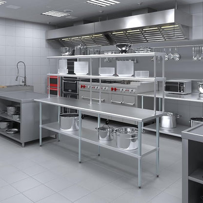 Amgood Stainless Steel Work Table Double Tier Overshelf | Metal Kitchen Prep - Image 4