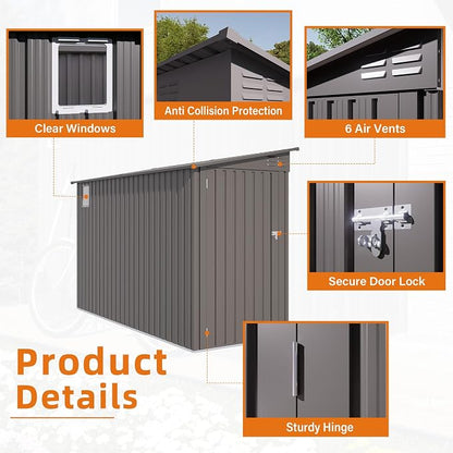 Lean to Storage Shed 4 x 9 FT Outdoor Metal Wall Storage Shed & Garden Storage - Image 5