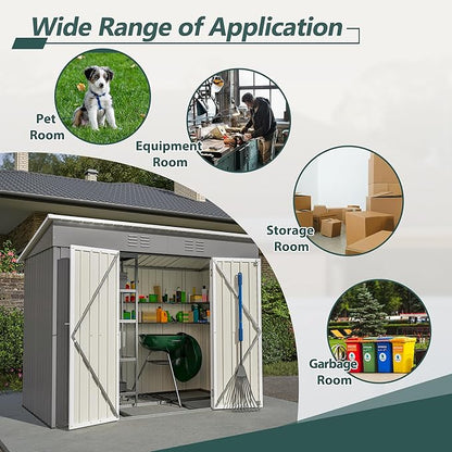 4'x8' Metal Shed Outdoor Storage Shed, Metal Steel Utility Tool Shed Storage - Image 5