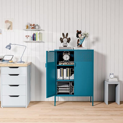 2 Mesh Door Metal Cabinet with Adjustable Shelves, Metal Storage Cabinet - Image 3