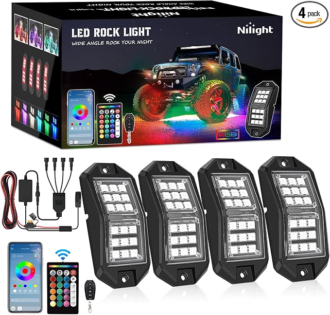 Nilight RGB LED Rock Lights Kit 4 PCS 18LED Wide Angle Wheel Well Light by Nilight
