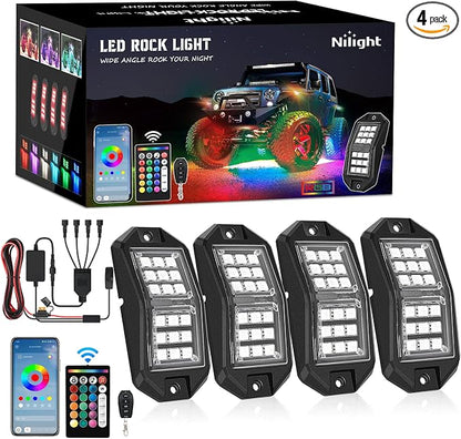 Nilight RGB LED Rock Lights Kit 4 PCS 18LED Wide Angle Wheel Well Light by Nilight