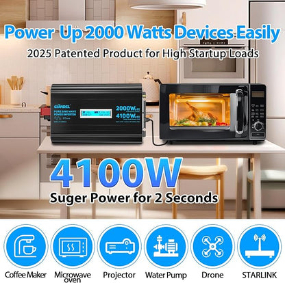GIANDEL 2000 Watt Pure Sine Wave Power Inverter 12V DC to 120V AC, 4100W Surge - Image 2