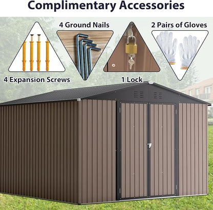 10 x 10 FT Outdoor Storage Shed, Large Metal Tool Sheds - Image 6
