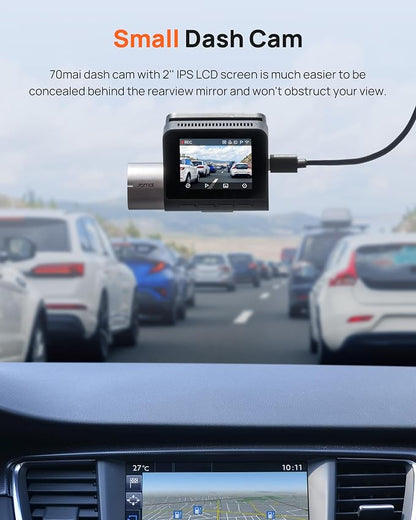 70mai 2.7K Dash Cam Front and Rear A500S, Dual Dash Camera - Image 3