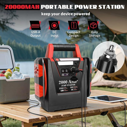 2000A Jump Starter with Air Compressor, Car Battery Jumper Starter 260 PSI Tire - Image 4