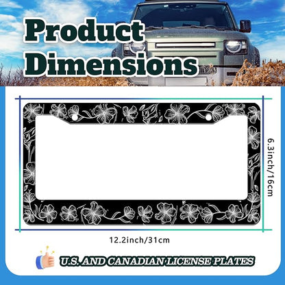Black and White Line Drawing Flowers License Plate Frame Beautiful Floar - Image 3