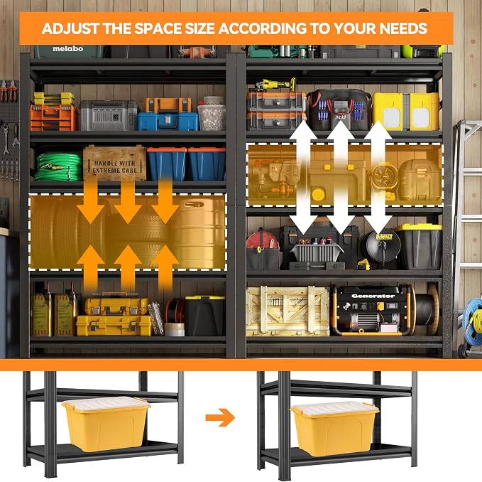 63"H Garage Shelving Heavy Duty Rack, 2400LBS Extra Large Capacity 4 Tier - Image 6