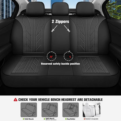 CAROMOP Luxury Faux Leather&Fabric Car Seat Covers Full Set - Image 4