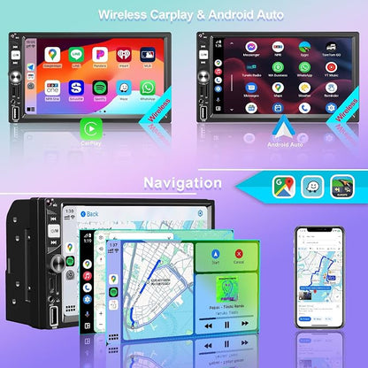 7” Wireless Apple CarPlay Double Din Car Stereo, FM Car Radio, IPS Touchscreen - Image 2