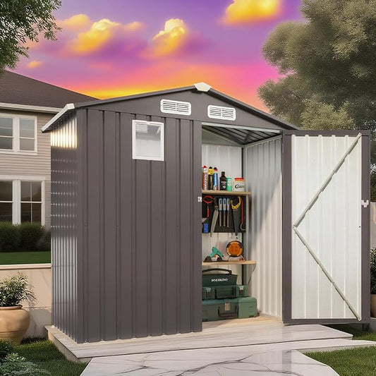 6 x 4 FT Outdoor Storage Metal Shed, Bike Garden Tool Shed by Unknown