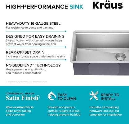 KRAUS Kore 27-Inch Undermount Workstation 16 Gauge Single Bowl Stainless Steel - Image 11