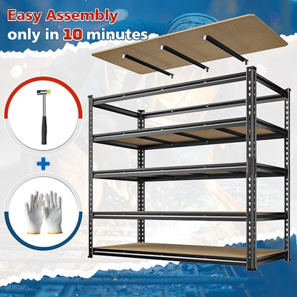 55" W Storage Shelves, 2550LBS Garage Shelving Heavy Duty, 5-Tier Heavy Duty - Image 7