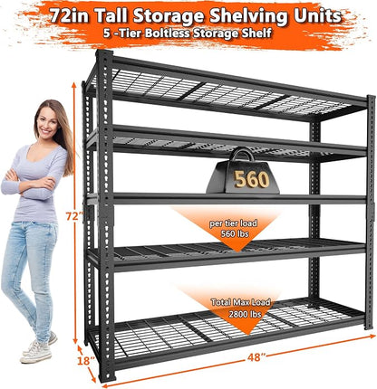 Storage Shelves Heavy Duty, 5-tier Adjustable Metal Industrial Utility Shelf - Image 3