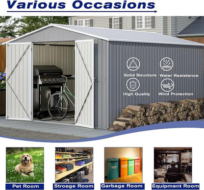8x12 FT Outdoor Storage Shed, Metal Shed W/Floor, Garden Storage Shed W/ 1 - Image 9