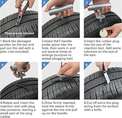 CKAuto Universal Tire Repair Kit, Heavy Duty Car Emergency Tool Kit - Image 5