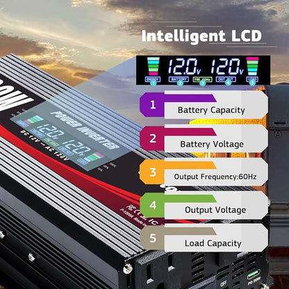 1200W/2400W Power Inverter DC 12V to 110V/120V AC Converter - Image 3
