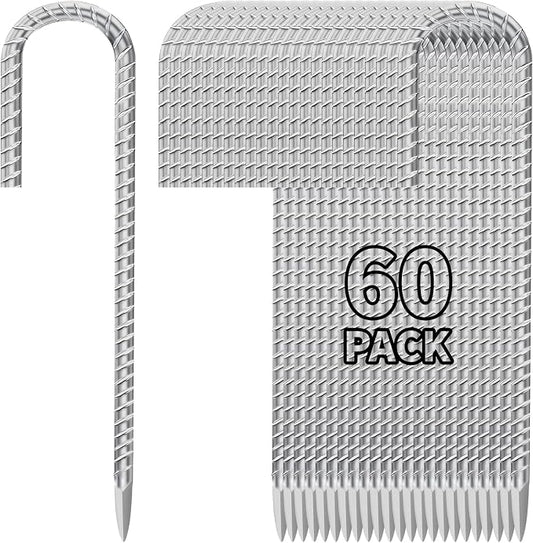 12 Inch Ground Stakes Heavy Duty J Hook 60-Pack Metal Spikes Galvanized Ground by Besitu