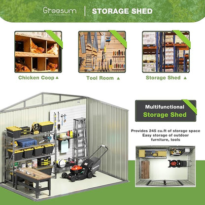 Greesum Outdoor Storage Shed 6 x 8 ft. Utility Tool Shed Metal Storage Garden - Image 4