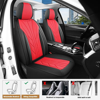 CAROMOP Luxury Faux Leather&Fabric Car Seat Covers 2 Front Seats - Image 2