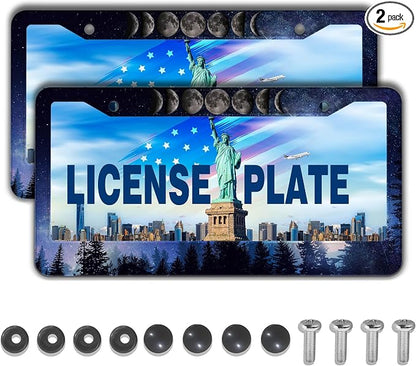 License Plate Frame Multicolor License Plate Cover Forest Starry Night Moon by Unknown