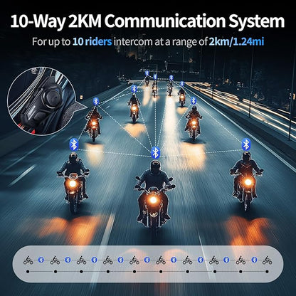 Motorcycle Helmet Bluetooth Headset, 10 Way 2KM Helmet Communication System - Image 4