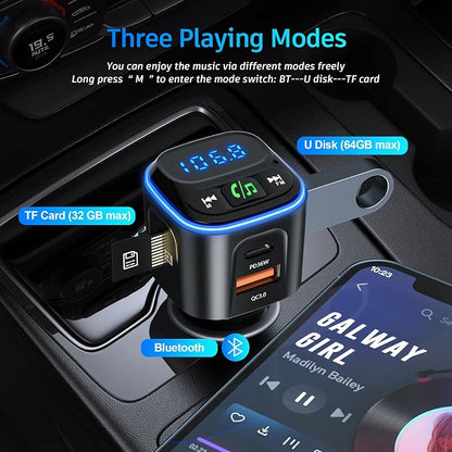 Bluetooth 5.3 FM Transmitter Car Adapter Wireless Radio Adapter HiFi Bass Sound - Image 3