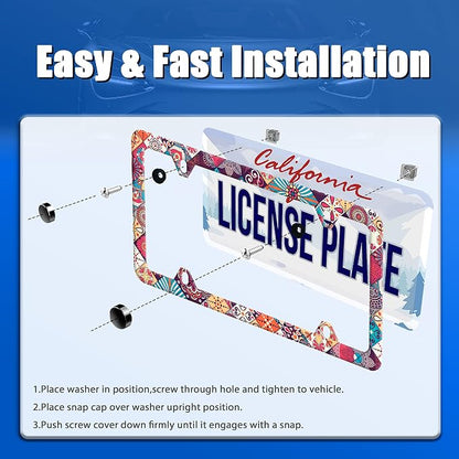 Stitching Tile Boho Pattern License Plate Frame Stainless Steel Parts Colorful - Image 3