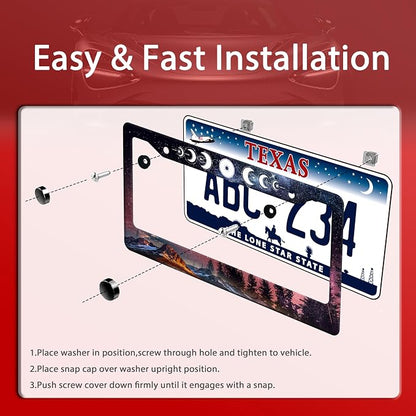Moon Phases License Plate Frame Starry Sky Forest Moon License Plate Frames - Image 3