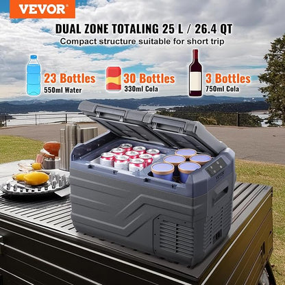 VEVOR NLS35, 12 Volt Car Refrigerator Fridge, 25Liter Dual Zone Portable Freezer - Image 2