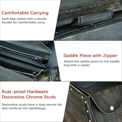 Dream Apparel Naked Cowhide Leather Motorcycle Saddle Bags Studded Throw Over - Image 5