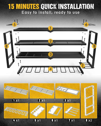 MAXIFFE 4 Layer Power Tool Organizer, 9 Drill Holder Heavy Duty Metal Wall - Image 4