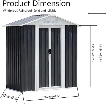 Outdoor Sheds 5FT x 3FT Outdoor Storage, Metal Anti-Corrosion Utility Tool House - Image 3