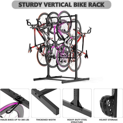 Freestanding Bike Storage Rack, Heavy-Duty Steel Vertical Bike Rack - Image 4