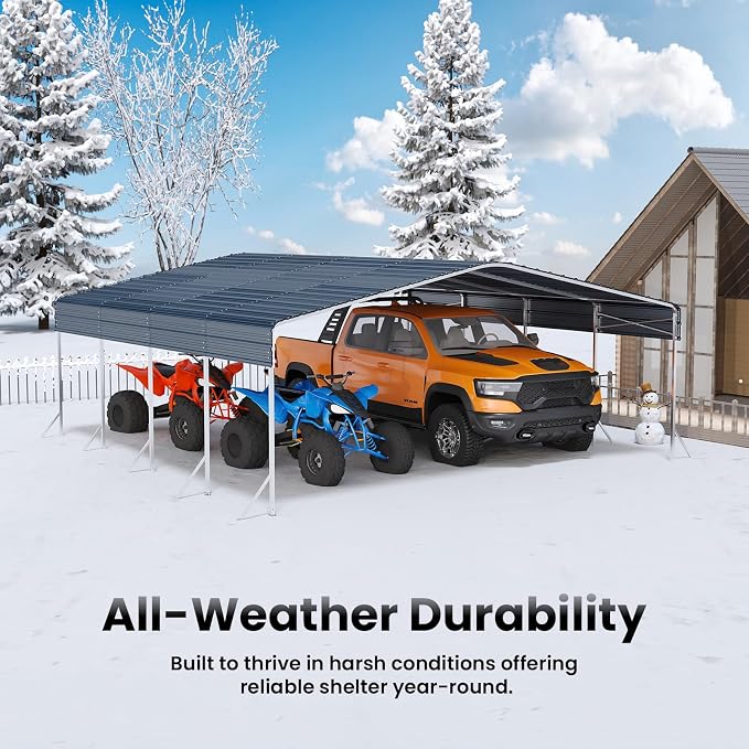 20x20ft Heavy Duty Metal Carport – Outdoor Galvanized Garage, Sturdy Structure - Image 5