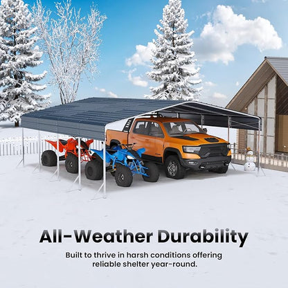 20x20ft Heavy Duty Metal Carport – Outdoor Galvanized Garage, Sturdy Structure - Image 5