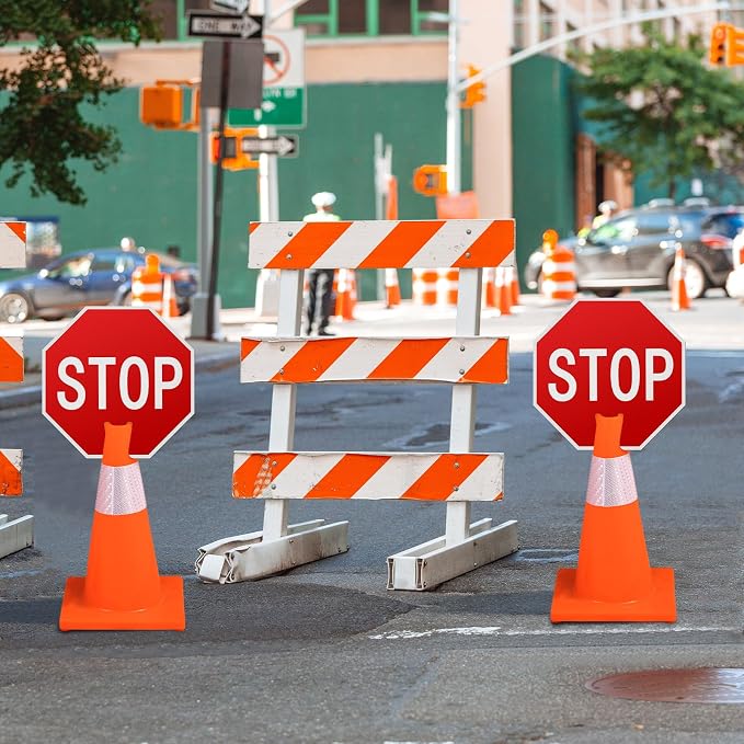 Geetery 6 Pcs Stop Signs 12 x 12 Inches PVC Traffic Cones Top Warning Signs - Image 7