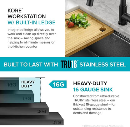 KRAUS Kore Workstation 27-inch Undermount 16 Gauge Black Stainless Kitchen Sink - Image 7