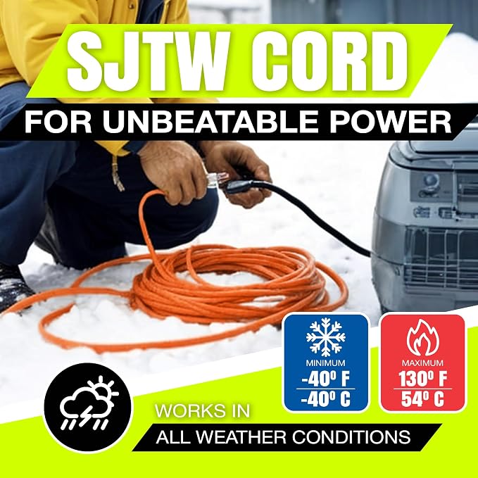25ft Outdoor/Indoor Extension Cord 16/3 Gauge Heavy Duty 3 Prong SJTW, - Image 8