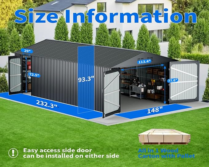 20 x 13 FT Outdoor Storage Shed, Metal Garage Shed - Image 3