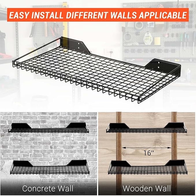 Wallmaster Heavy Duty Garage Wall Shelving 4 Pack 23.6"x11.8" Metal Wire - Image 5
