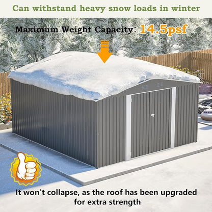 Outdoor Storage Shed, 12 X 14ft Metal Galvanized Steel Garden Shed - Image 6