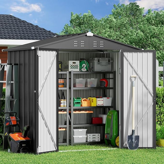 Gizoon Outdoor Storage Shed 6 x 4 FT, Galvanized Metal Garden Shed by Gizoon
