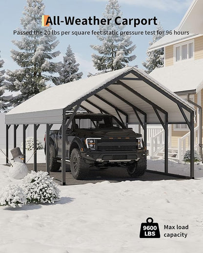 12 x 26 FT Metal Carport, Heavy Duty Carports Reinforced Frame and Steel Roof - Image 4