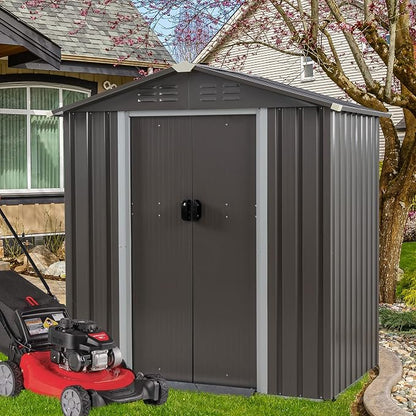 Vongrasig Outdoor Storage Shed, 6 x 4 FT Outside Metal Garden Shed - Image 2